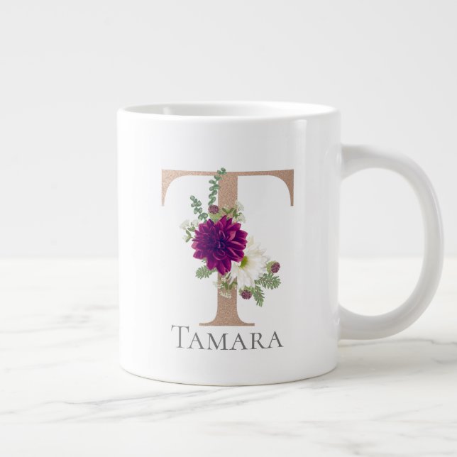 Floral Alphabet individuelle Name Brief "T" Jumbo-Tasse (Rechts)