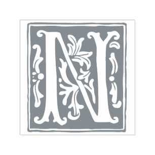 Floral Alphabet Letter N Vintage Typografie Permastempel