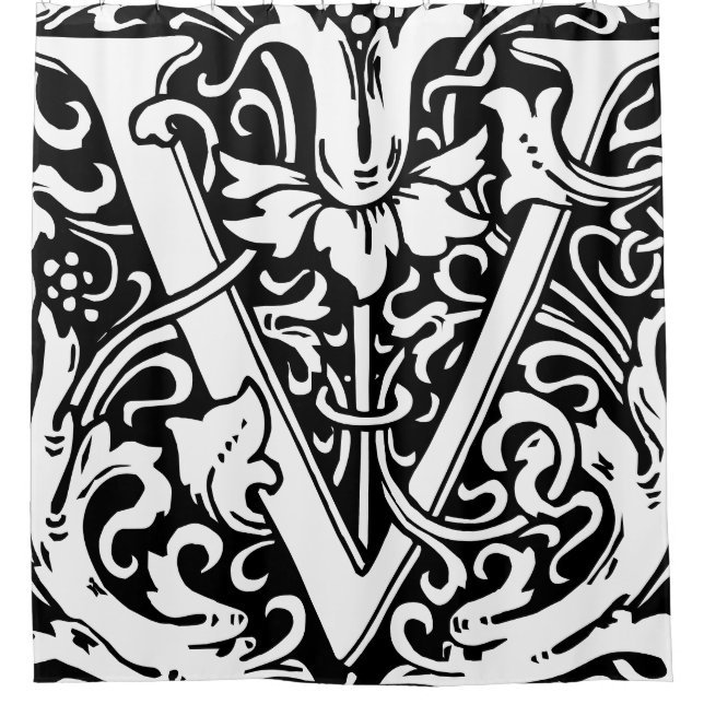 Floral Alphabet Mit Monogramm Letter V Classic Duschvorhang (Vorderseite)