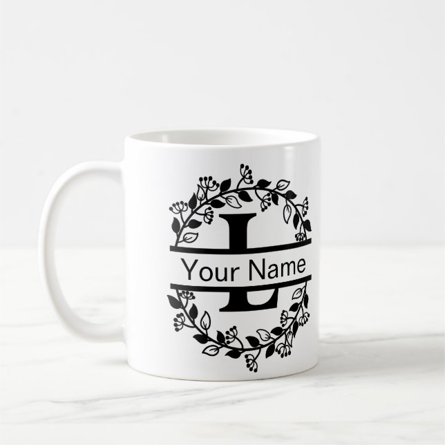 Floral Alphabet mit Name Custom Monogram Kaffeetasse (Links)