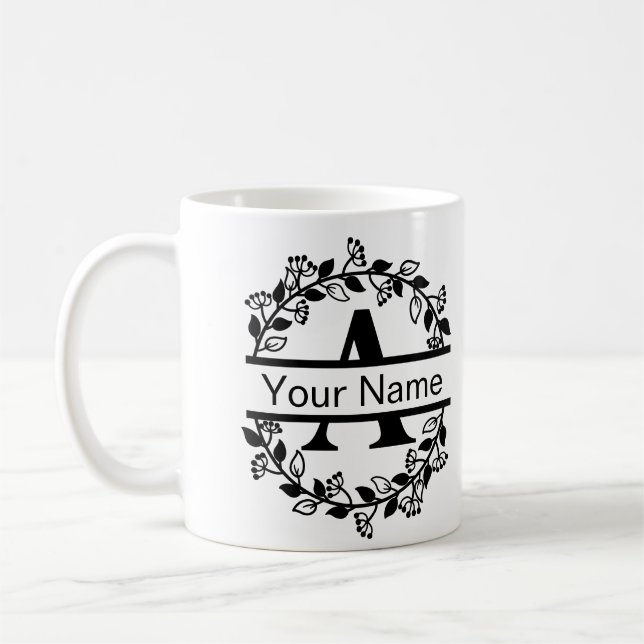 Floral Alphabet mit Name Custom Monogram Kaffeetasse (Links)
