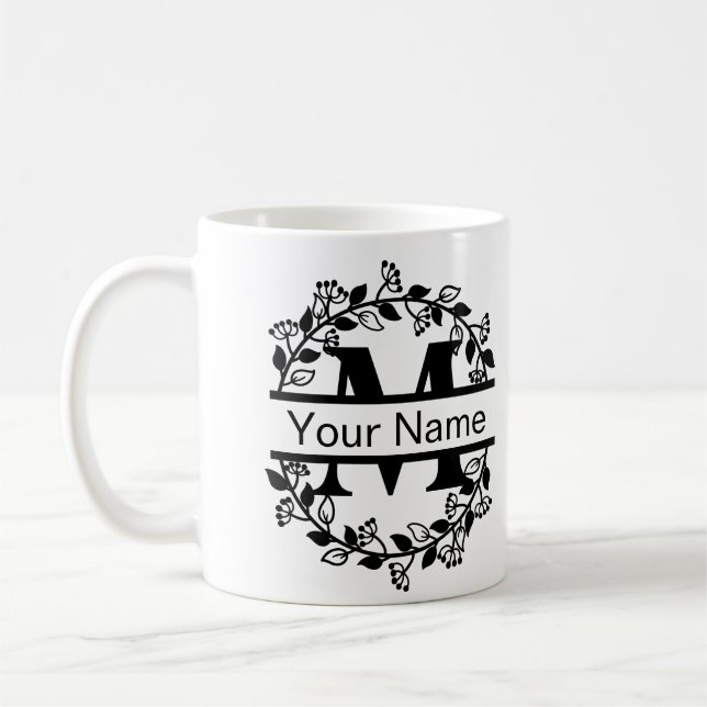 Floral Alphabet mit Name Custom Monogram Kaffeetasse (Links)