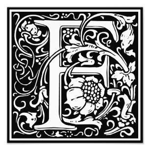 Floral Alphabet Monogram Letter F Foto Print