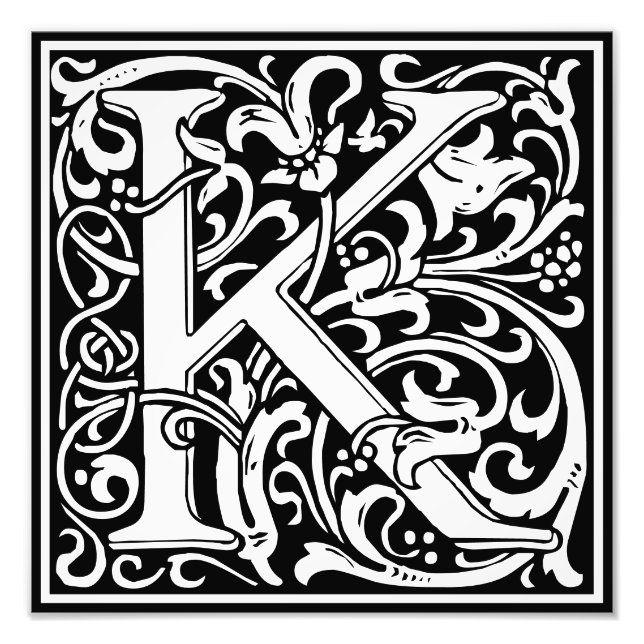 Floral Alphabet Monogram Letter K Foto drucken (Vorne)