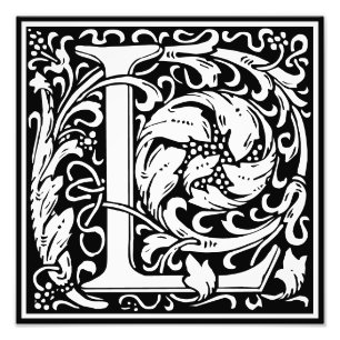 Floral Alphabet Monogram Letter L Foto Print