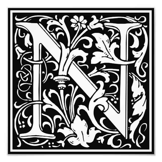 Floral Alphabet Monogram Letter N Foto Print (Vorne)