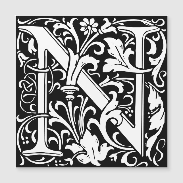 Floral Alphabet Monogram Letter N Morris Magnetkarte (Vorderseite)