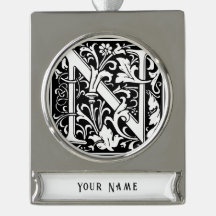 Floral Alphabet Monogram Letter N Tile Morris