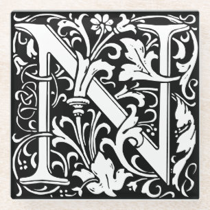 Floral Alphabet Monogram Letter N Tile Morris Glasuntersetzer