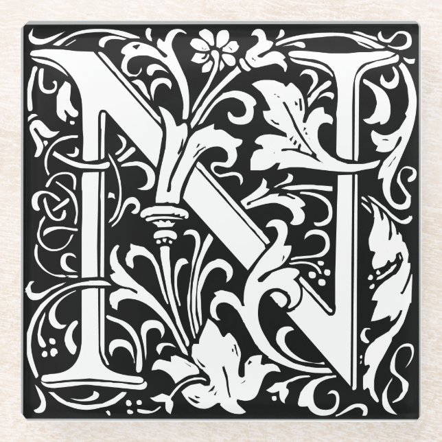 Floral Alphabet Monogram Letter N Tile Morris Glasuntersetzer (Vorderseite)