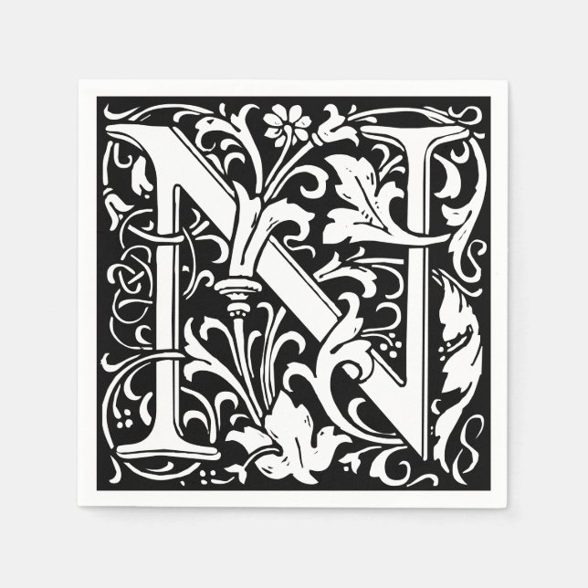 Floral Alphabet Monogram Letter N Tile Morris Serviette (Vorderseite)