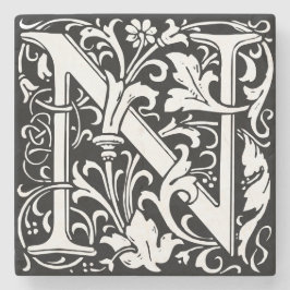 Floral Alphabet Monogram Letter N Tile Morris Steinuntersetzer
