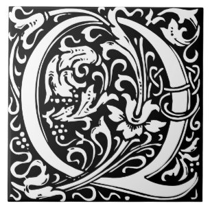 Floral Alphabet Monogram Letter Q Tile Fliese