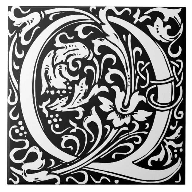 Floral Alphabet Monogram Letter Q Tile Fliese (Vorderseite)