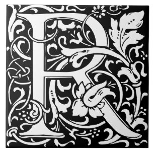 Floral Alphabet Monogram Letter R Tile Fliese