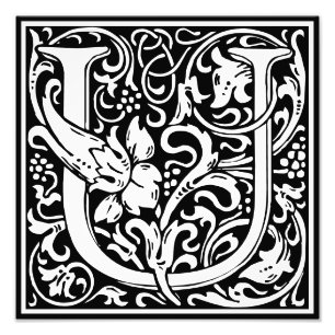 Floral Alphabet Monogram Letter U Foto Print