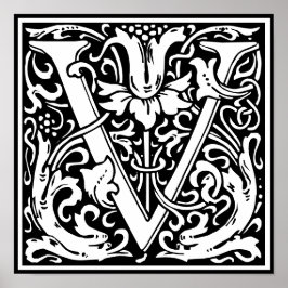 Floral Alphabet Monogram Letter V Poster