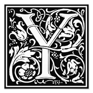 Floral Alphabet Monogram Letter Y Foto Print