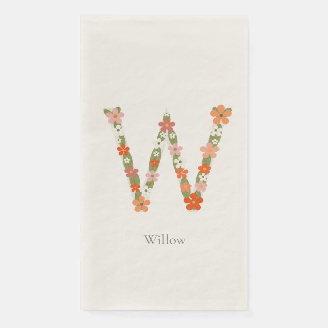 Floral Alphabet Monogramm Brief " W" Serviette (Vorderseite)