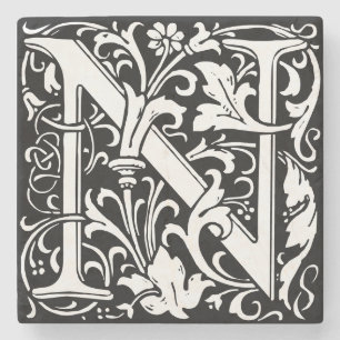 Floral Alphabet Monogramm Buchstabe N Fliese Morri Steinuntersetzer