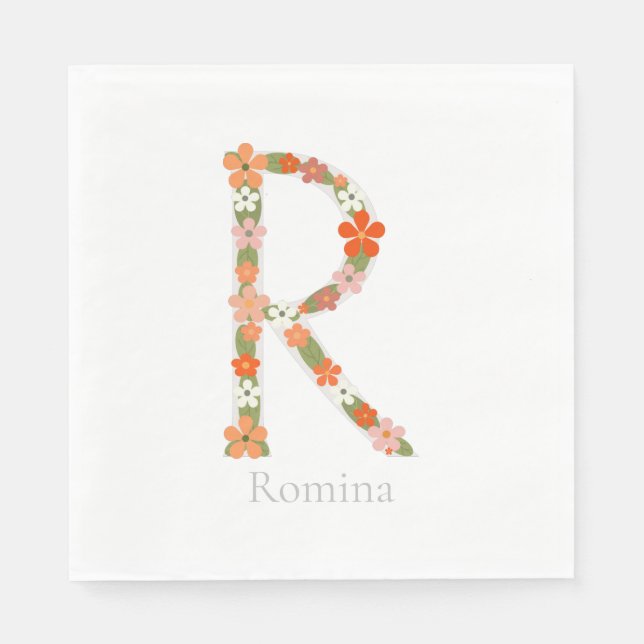 Floral Alphabet Monogramm Buchstabe " R" Serviette (Vorderseite)