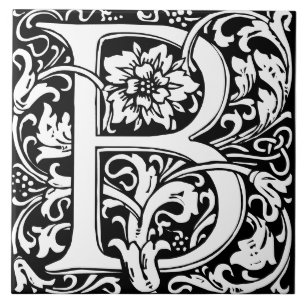 Floral Alphabet Monogramm Letter B Tile Fliese