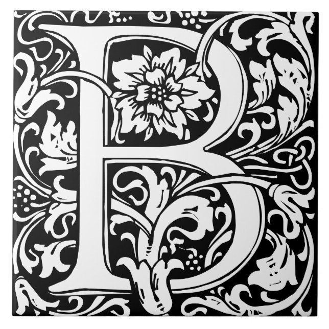 Floral Alphabet Monogramm Letter B Tile Fliese (Vorderseite)