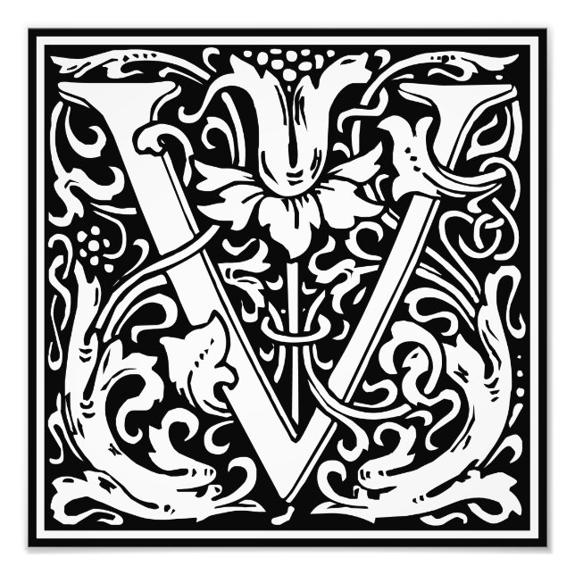 Floral Alphabet Monogramm Letter V Foto drucken (Vorne)