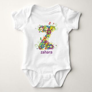 Floral Alphabet Name Baby T-Shirt (Monogram Z) Strampler