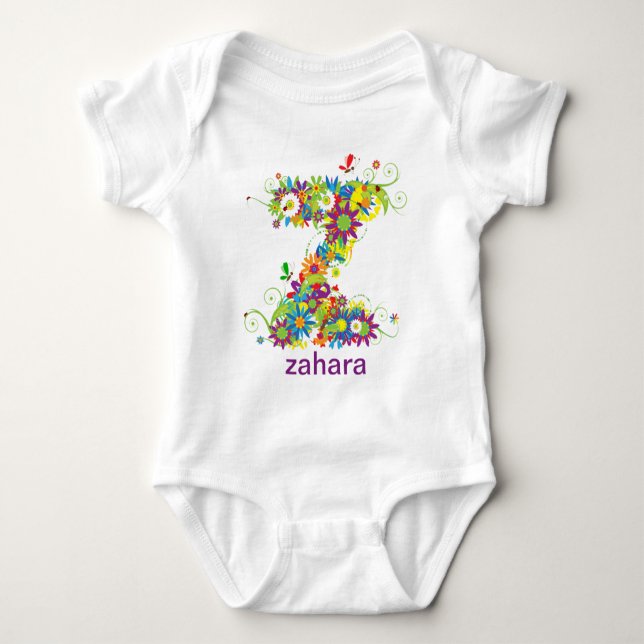 Floral Alphabet Name Baby T-Shirt (Monogram Z) Strampler (Vorderseite)