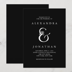 Floral Ampersand   Dramatische Schwarze Hochzeit Einladung