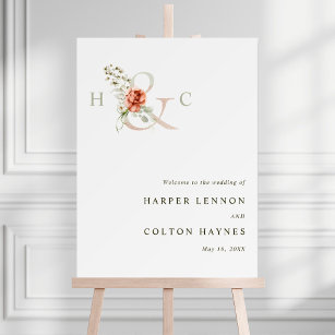Floral Ampersand Elegante Hochzeit Begrüßungszeich Poster