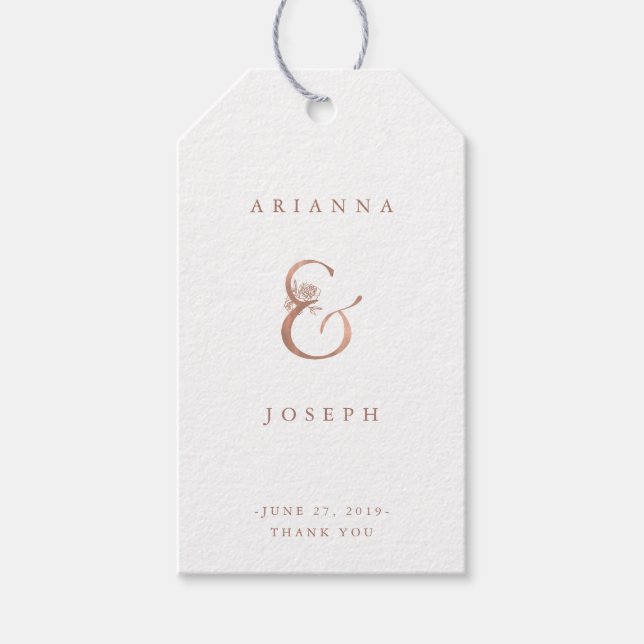 Floral Ampersand | Imitate Rose Goldhochzeit Geschenkanhänger (Vorderseite)