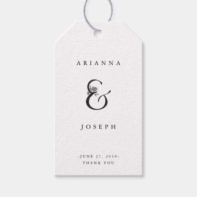Floral Ampersand | Schwarz-Weiß-Hochzeit Geschenkanhänger (Vorderseite)