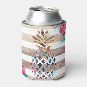 Floral Ananas, goldgestreiftes Design Dosenkühler