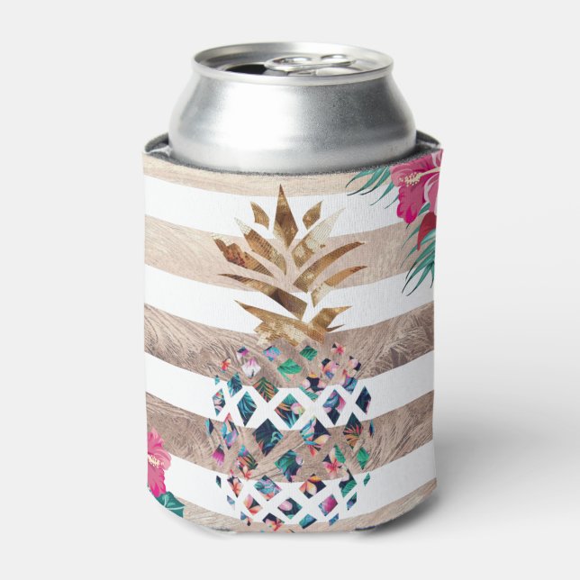 Floral Ananas, goldgestreiftes Design Dosenkühler (Kanne Vorderseite)