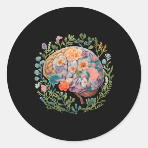 Floral Anatomisches Gehirn Psychische Gesundheit S Runder Aufkleber