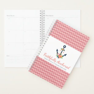Floral Anchor Nautical Faith Navy & Coral Zickzack Planer