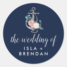 Floral Anchor Navy Sommer die Hochzeit von Runder Aufkleber