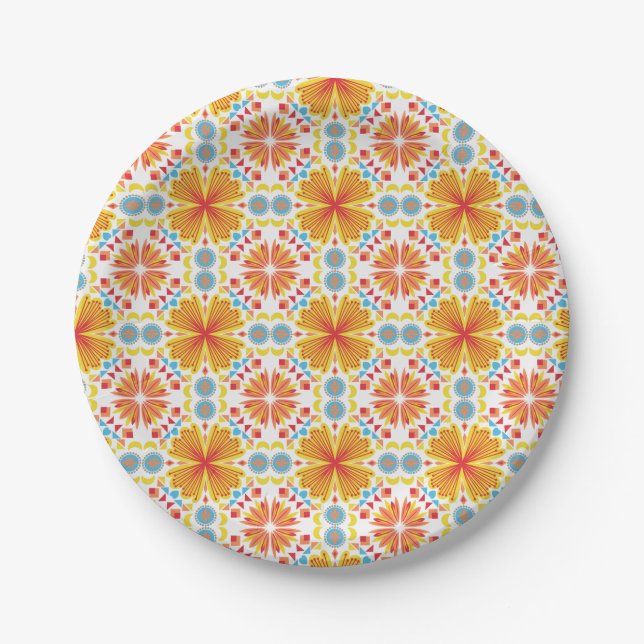 floral and geometric pattern in shades of orange pappteller (Vorderseite)