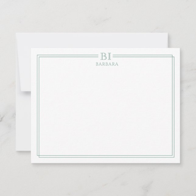 Floral and Green Monogram Note Card Mitteilungskarte (Vorderseite)
