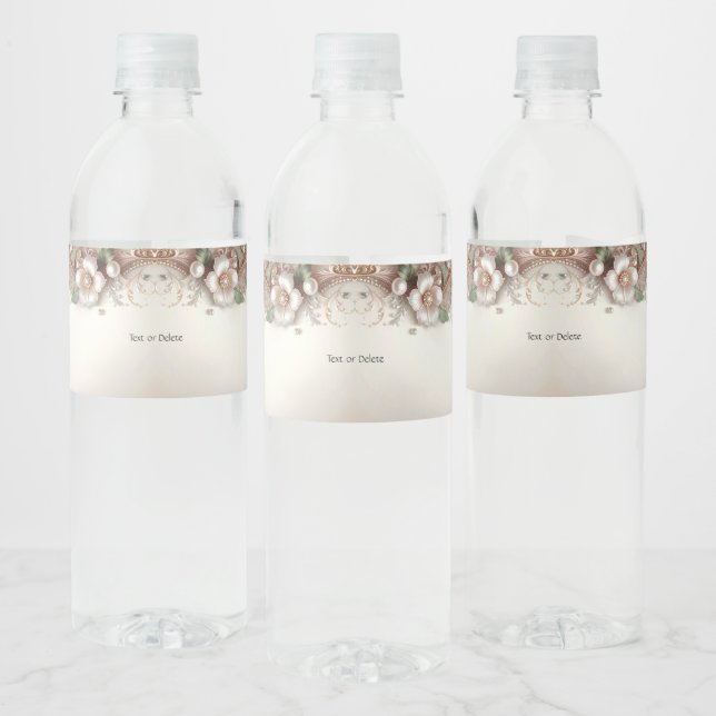 Floral and Pearl Embellishments Water Bottle Label (Flaschen)