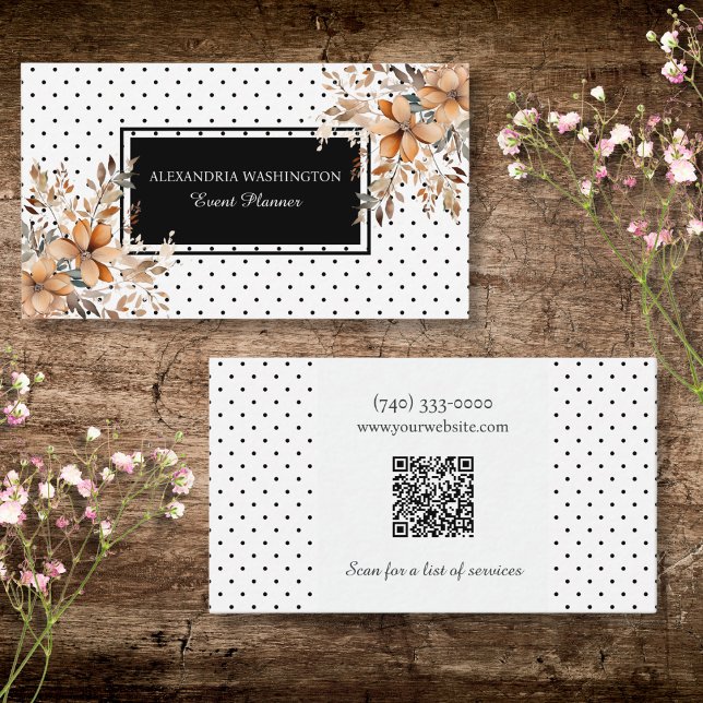 Floral and Polka Dot with QR Code Visitenkarte (Von Creator hochgeladen)