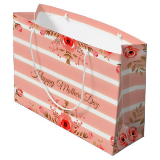 Floral And Stripe Mothers Day Elegant Große Geschenktüte