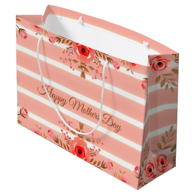 Floral And Stripe Mothers Day Elegant Große Geschenktüte (Rückseite Schrägansicht)