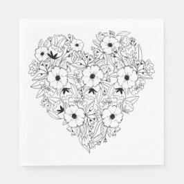 Floral Anemone Black & Heart Blume Wedding Serviette