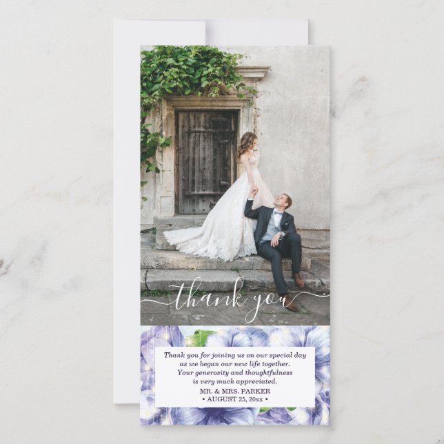 Floral Anemone Lila Wedding Foto Dankeskarte (Vorderseite)