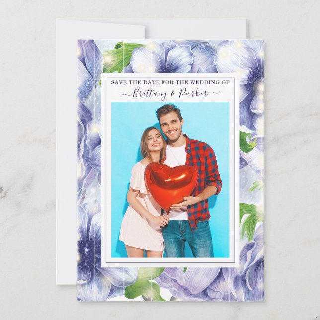 Floral Anemone Lila Wedding Foto Save The Date (Vorderseite)