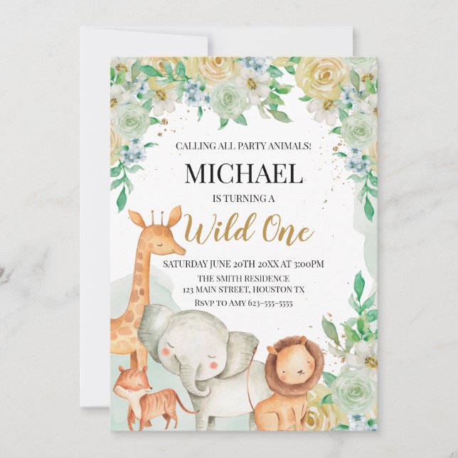 Floral animals birthday invitation custom  einladung (Vorderseite)