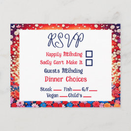 Floral Anime Couple Unique Wedding RSVP Postkarte